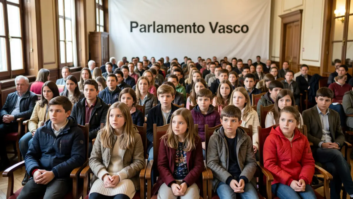 Irudi generiko bat Eusko Legebiltzarreko haurren osoko bilkura batean.