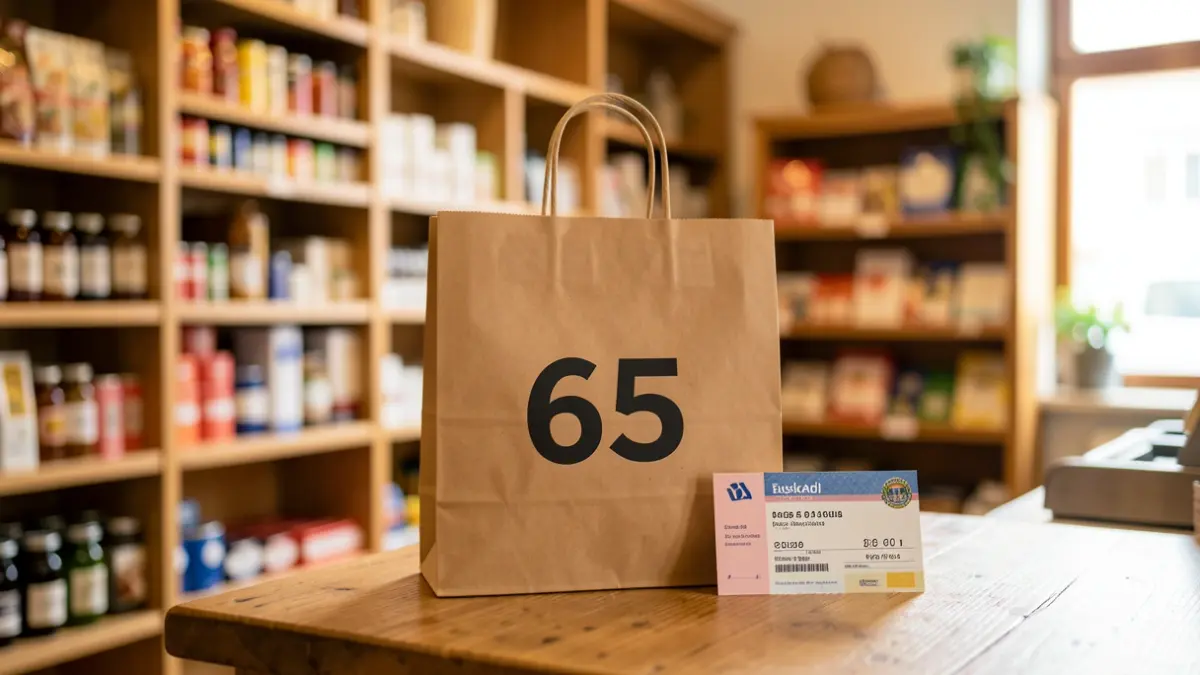 Generic image showing a shopping voucher and the number '65'.