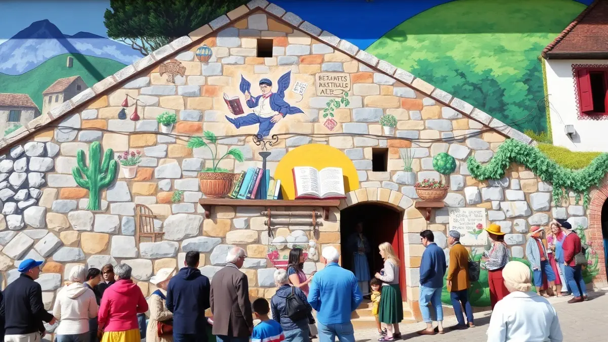 Artistic image depicting the inauguration of a mural at Hernialde's Culture Day.