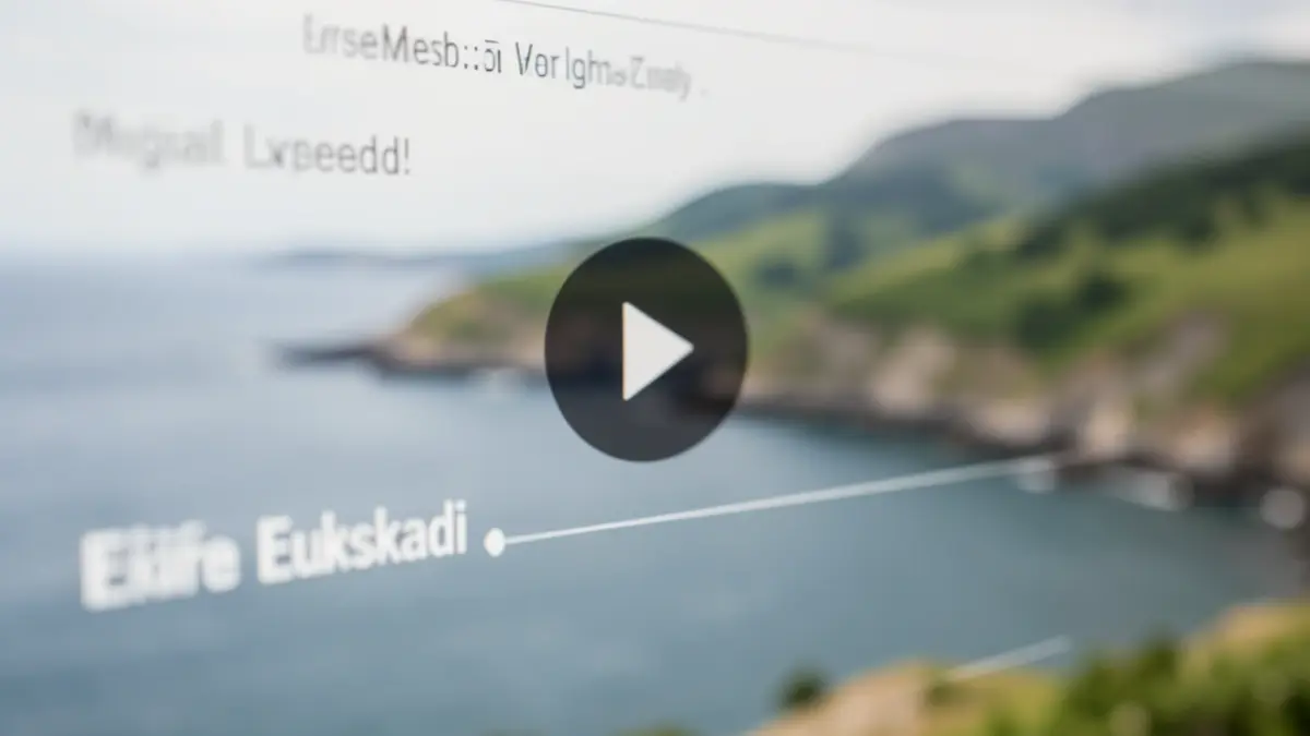 Irudi generikoa: Euskadiko kostaldea eta mendi berdeak atzealdean dituen eduki digital eta multimediaren irudikapen abstraktua.