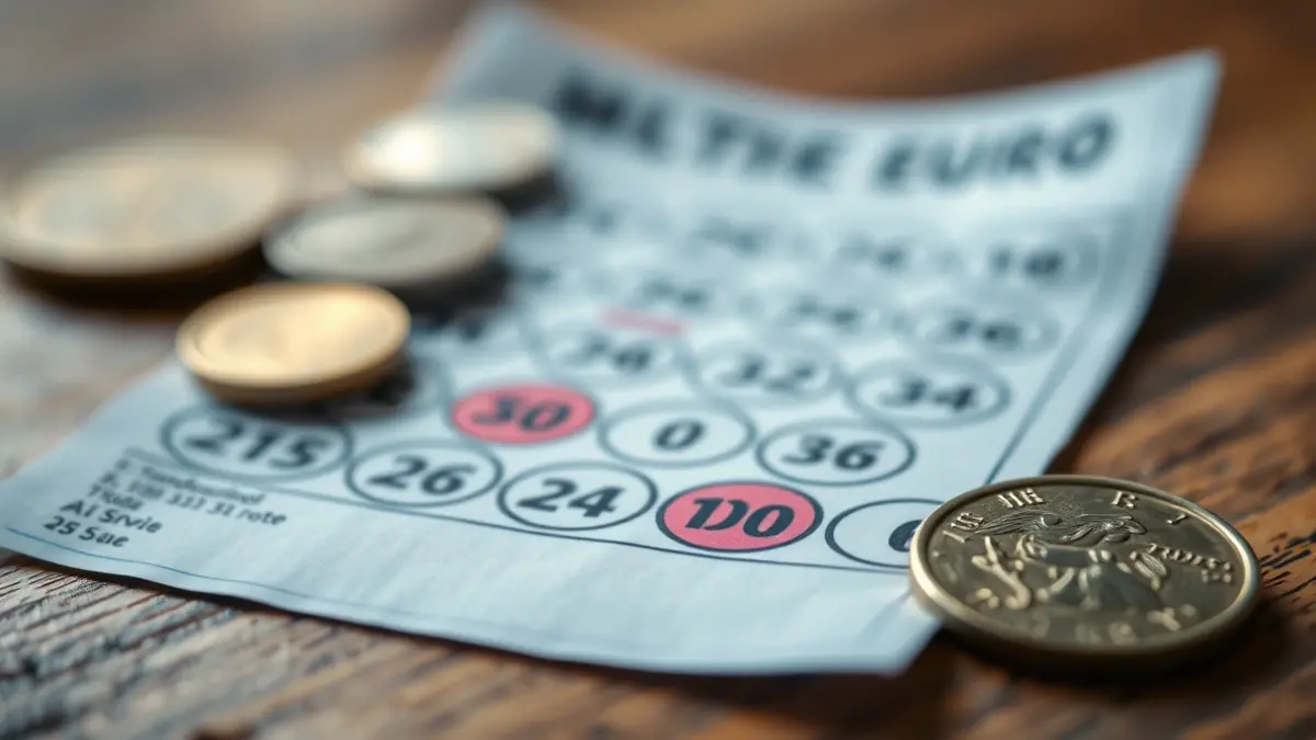 Generic image of a lottery ticket with euro coins.