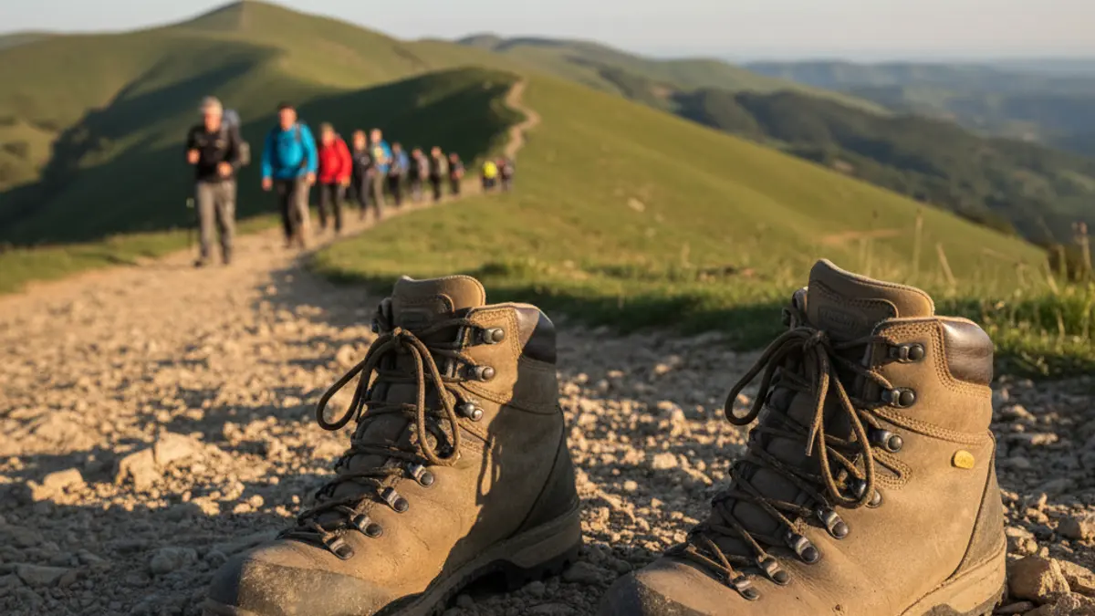 Imagen genérica de una marcha de montaña, botas de senderismo en un sendero de montaña.