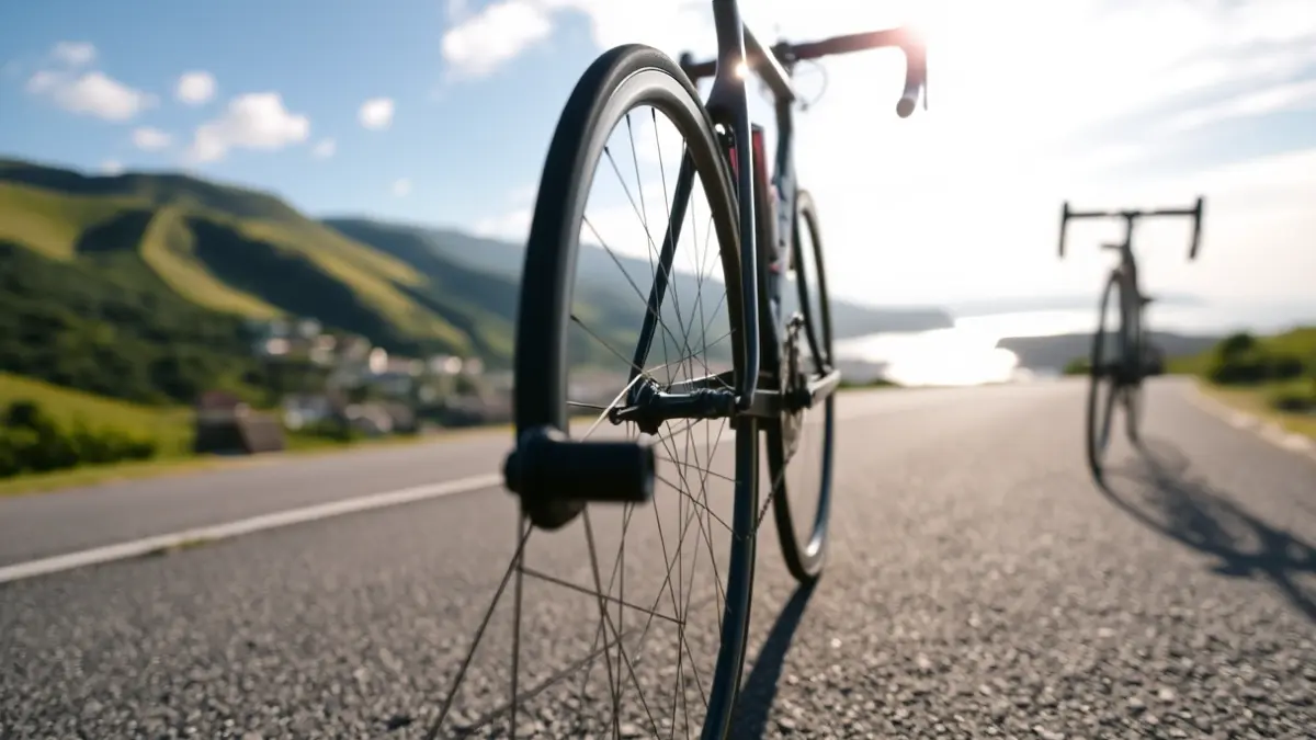 Generic image of a bicycle wheel in a race context.
