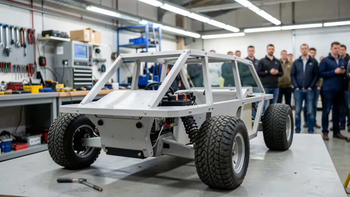 Iurreta LHII ikastetxeko ikasleek diseinatutako ibilgailu elektrikoaren xehetasuna tailerrean.