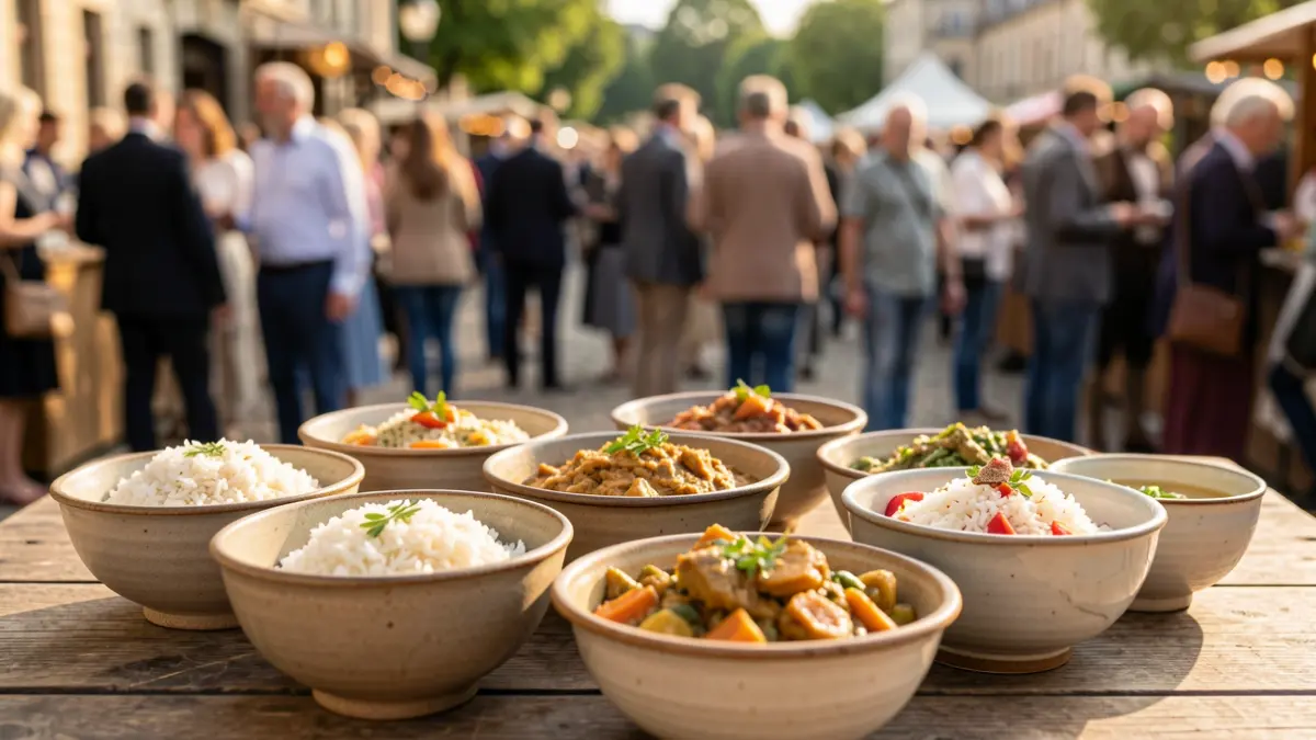 Arroz plater desberdinak mahai batean, Iurretako kultur jaialdian.