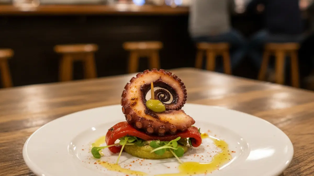 Generic image of a pintxo in a bar setting.