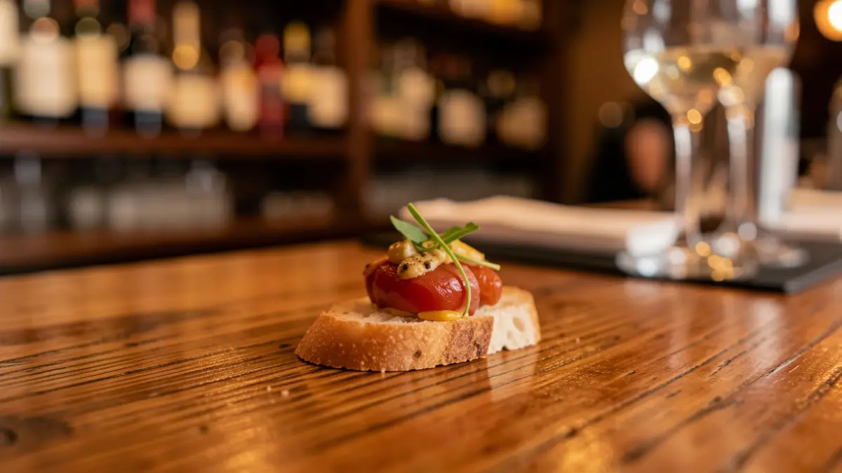 Un pintxo sobre la barra de un bar.
