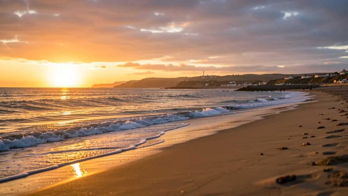 Spectacular sunrise over the beach of Zarautz.