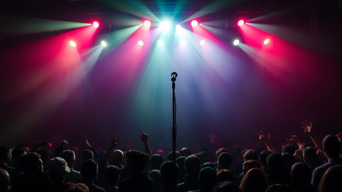 Generic image of a hip-hop and punk concert with dynamic lighting and crowd silhouettes.