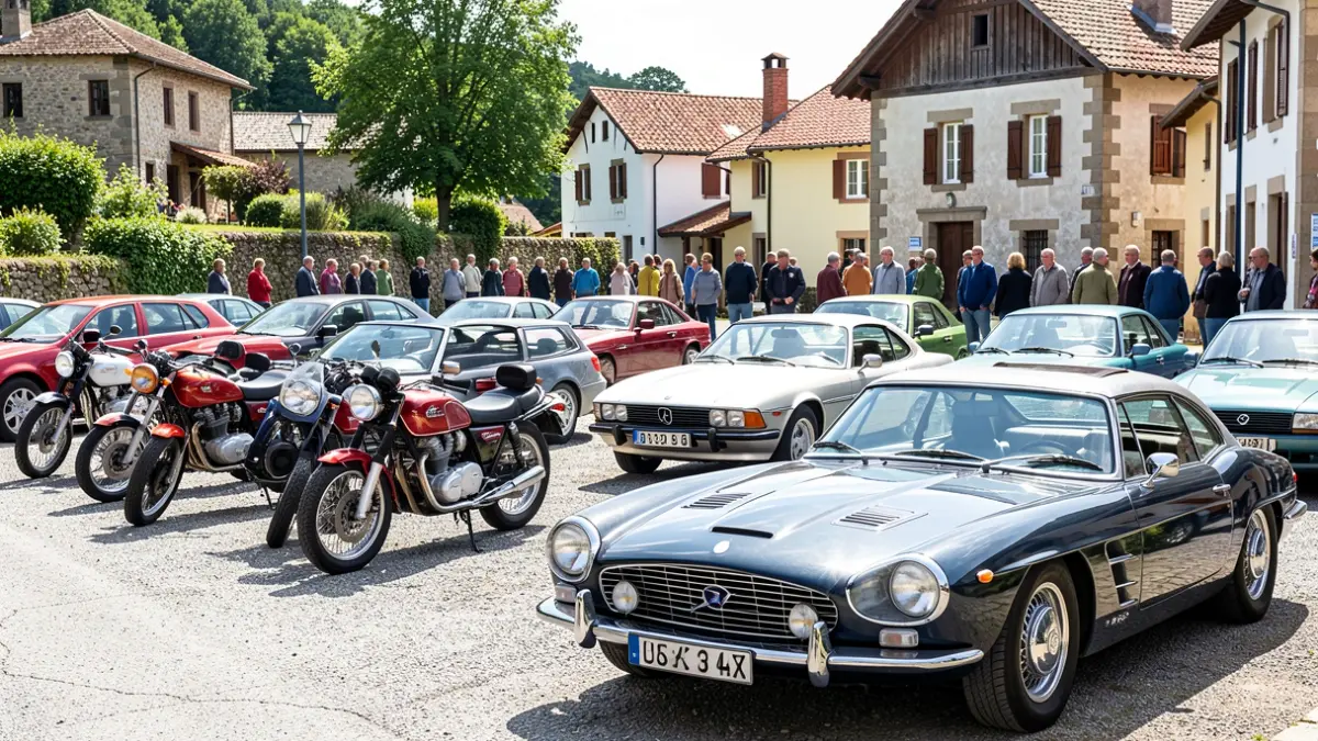 Irudi generikoa auto eta moto klasikoen topaketa batena.