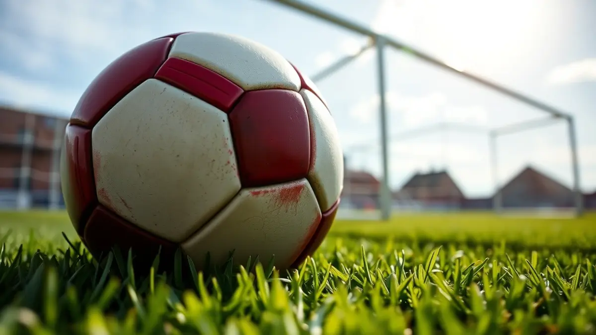 Generic image of a soccer ball on a field, with a blurred goal in the background.