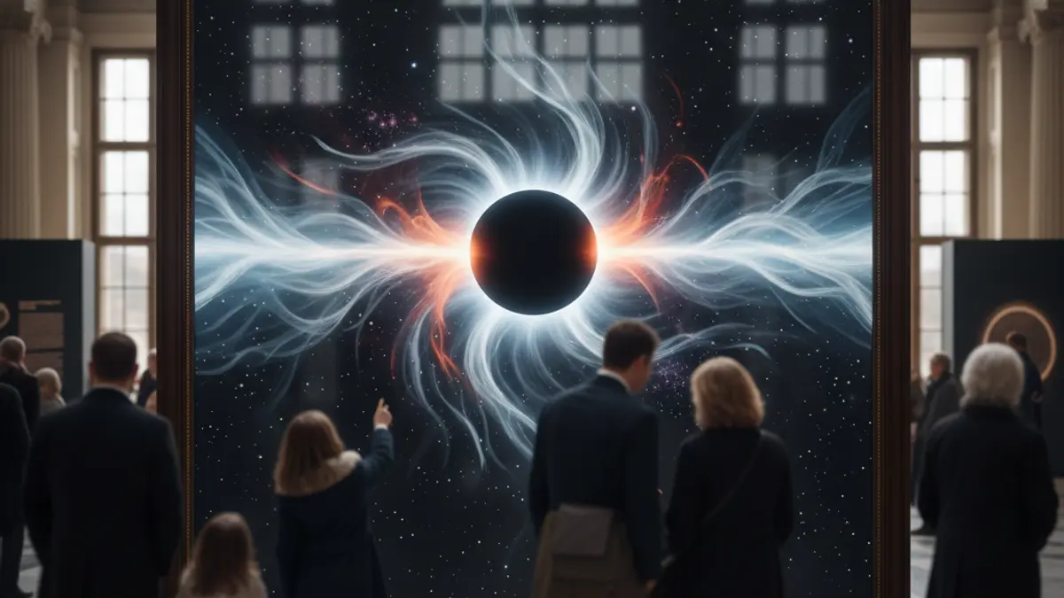 Ilustración científica de un eclipse solar, mostrando la corona y el espacio oscuro.