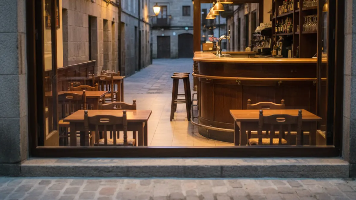 Generic image of a bar-restaurant interior with warm lighting and wooden furniture.