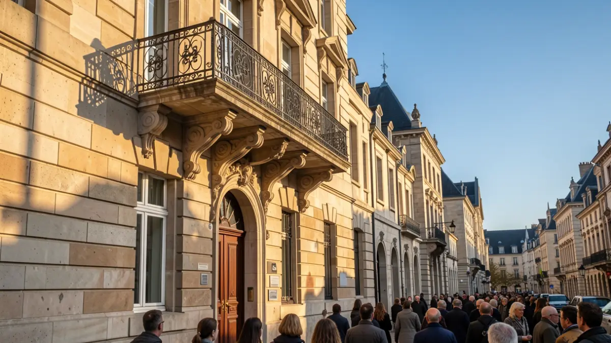 Generic image of a stone town hall facade in Euskadi with a balcony and iron railings, warm afternoon light.