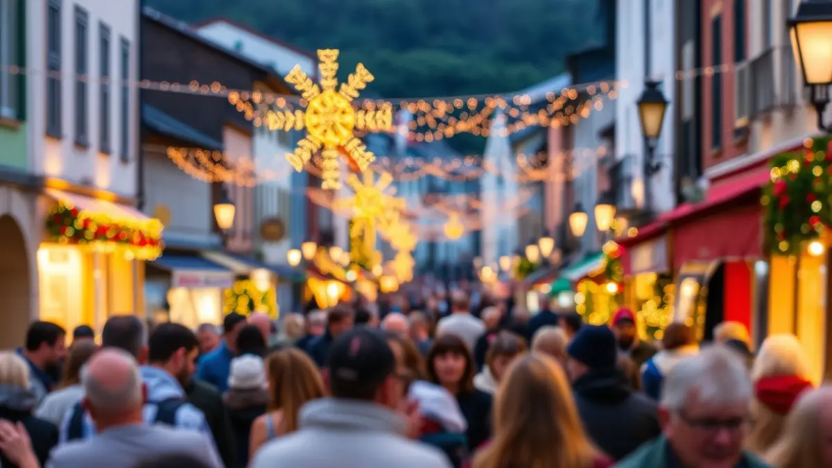 Generic image of a festive atmosphere in the streets of Lazkaomendi, with crowds and colorful lights.