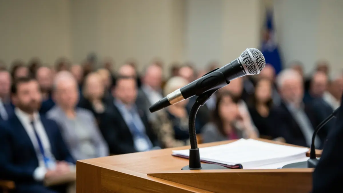 Microphone at a press conference.