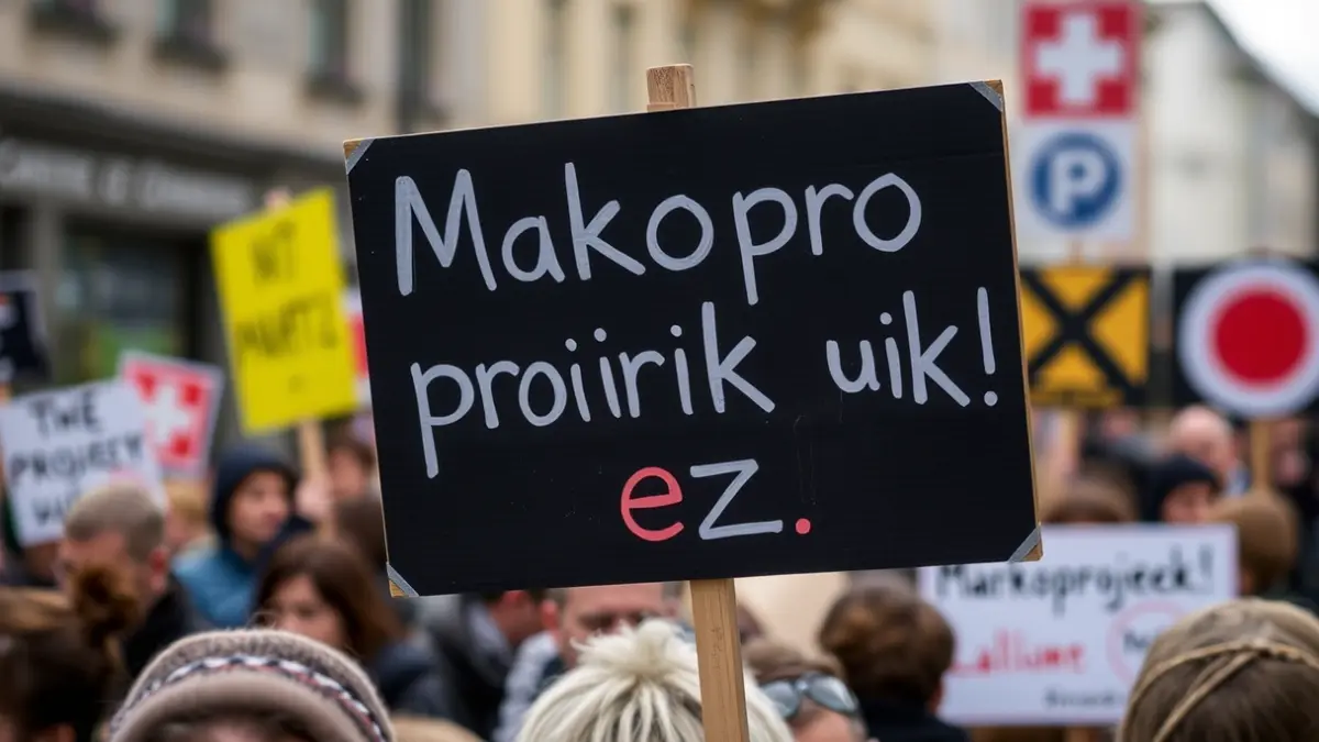 A protest sign at a demonstration against macroprojects, in Vitoria-Gasteiz.