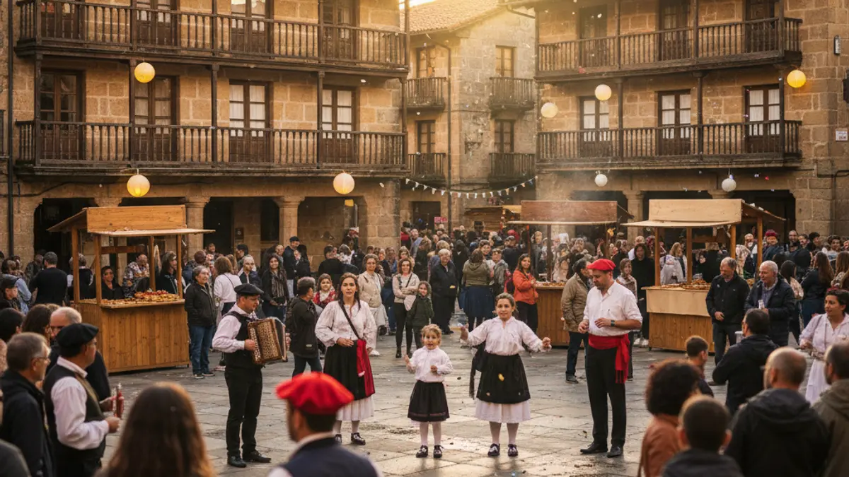 Imagen genérica de un evento del Mayo Cultural de Mañaria, con gente disfrutando de espectáculos de teatro y danza.