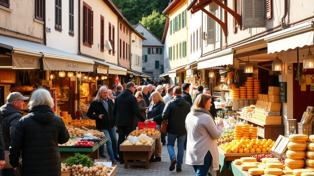 Imagen genérica de un mercado tradicional en Markina, con productos locales y gente.