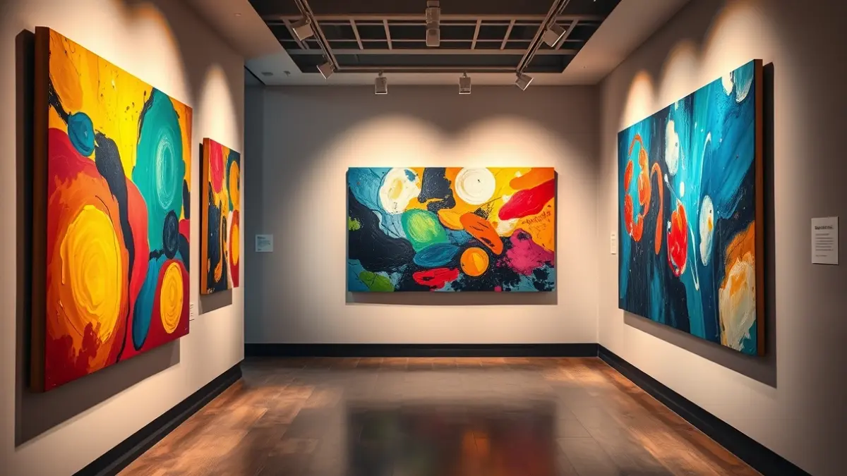 Imagen genérica de una exposición de la pintora Marta Cárdenas, mostrando obras de colores vibrantes.