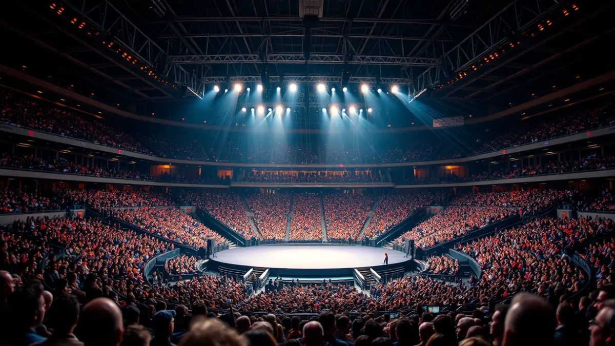Imagen genérica de un concierto en el Bizkaia Arena, con público y un escenario vacío.