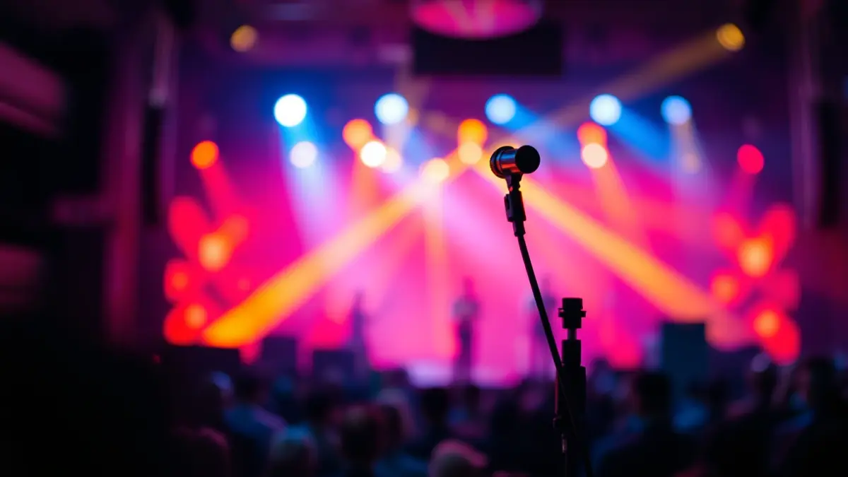 Generic image of a live music concert stage with blurred lights.