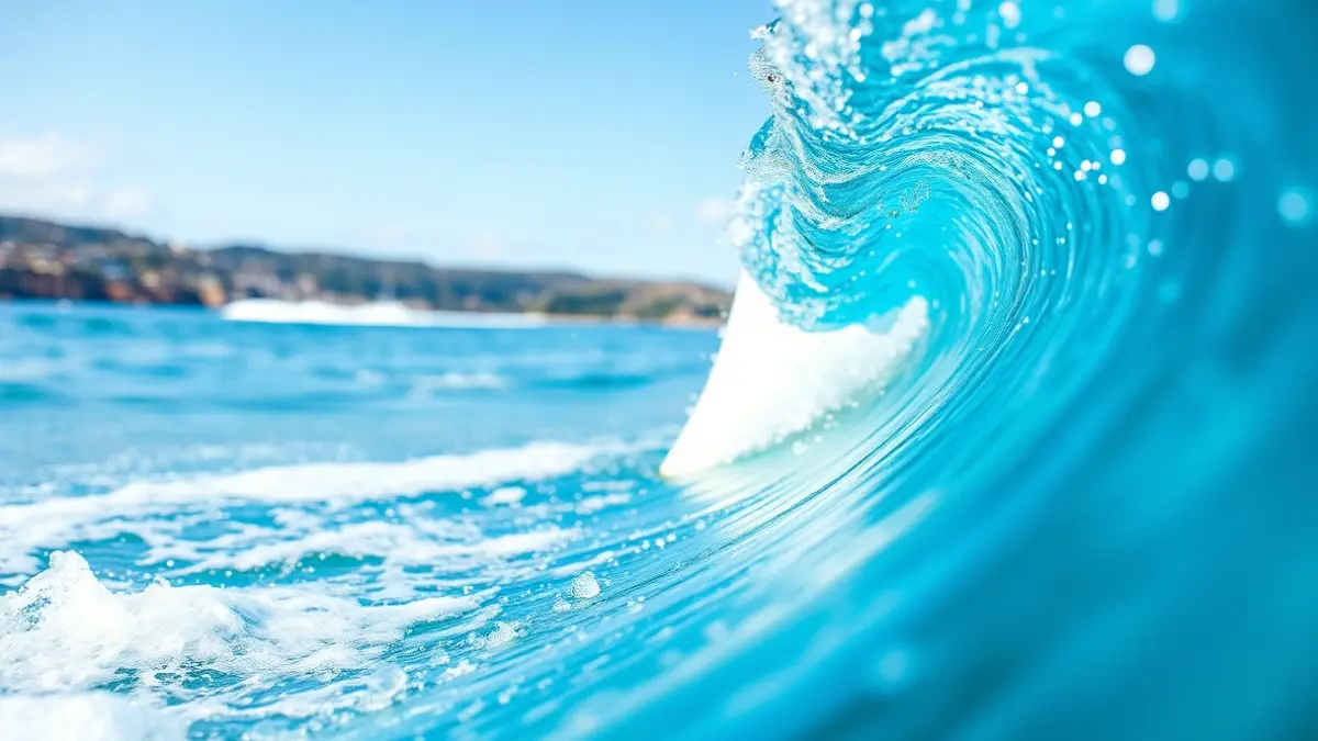 Surf taula baten hegatsa olatu bat zeharkatzen, kostalde lausoa atzealdean.