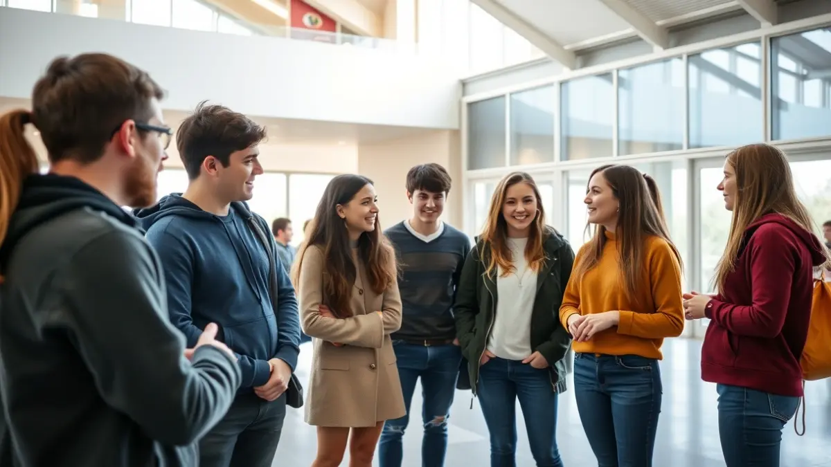 Young people conversing with Basque cultural figures.