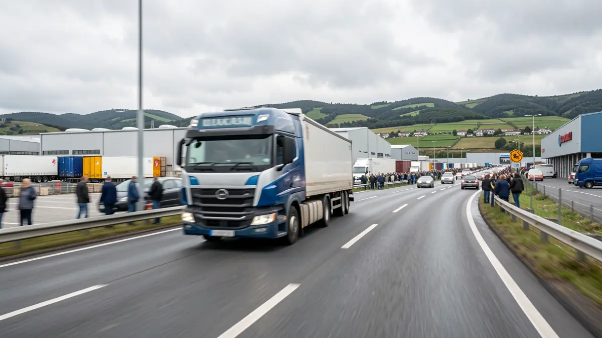 Trucks driving on a road in an industrial estate in Gipuzkoa.