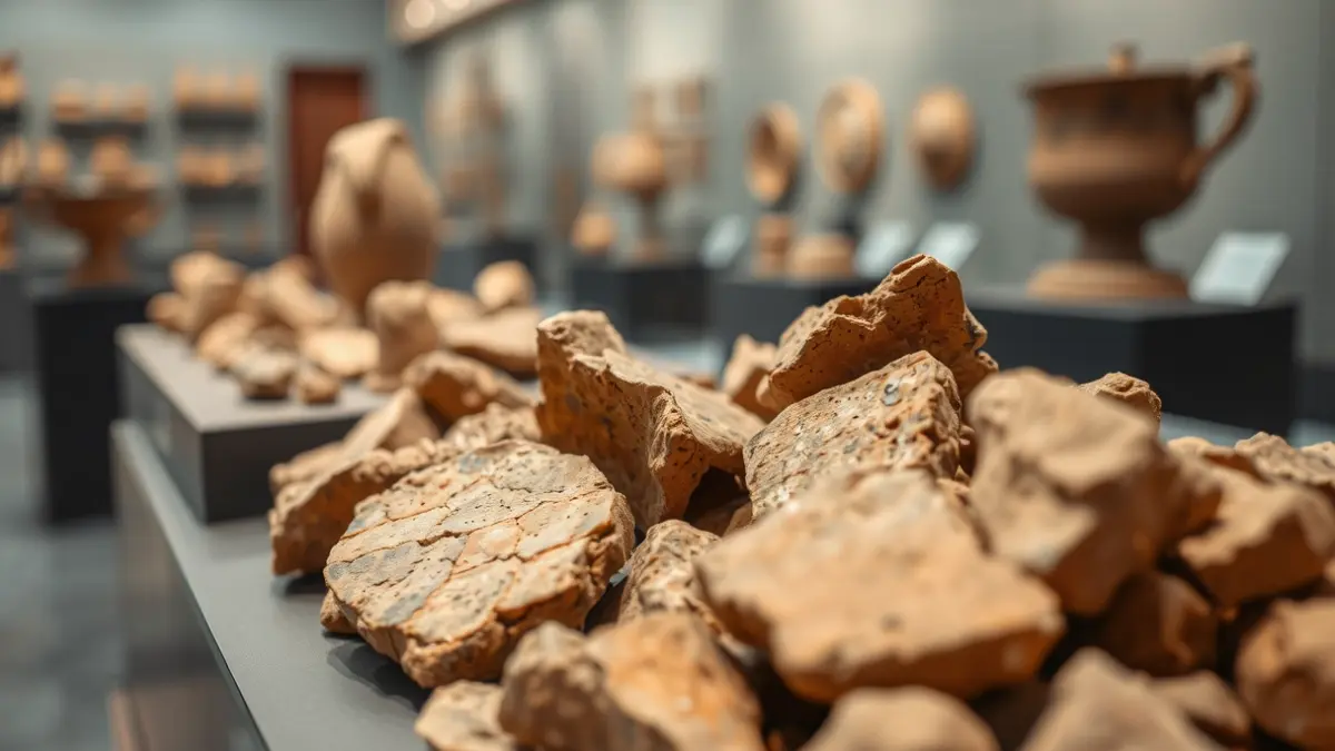 Antzinako erromatar zeramika zatien irudi generikoa museo batean erakusgai.