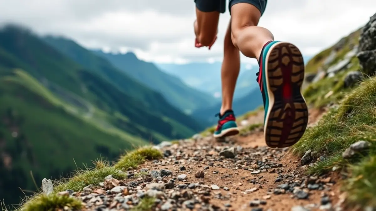 Imagen genérica de los pies de un corredor en una carrera de montaña vertical.