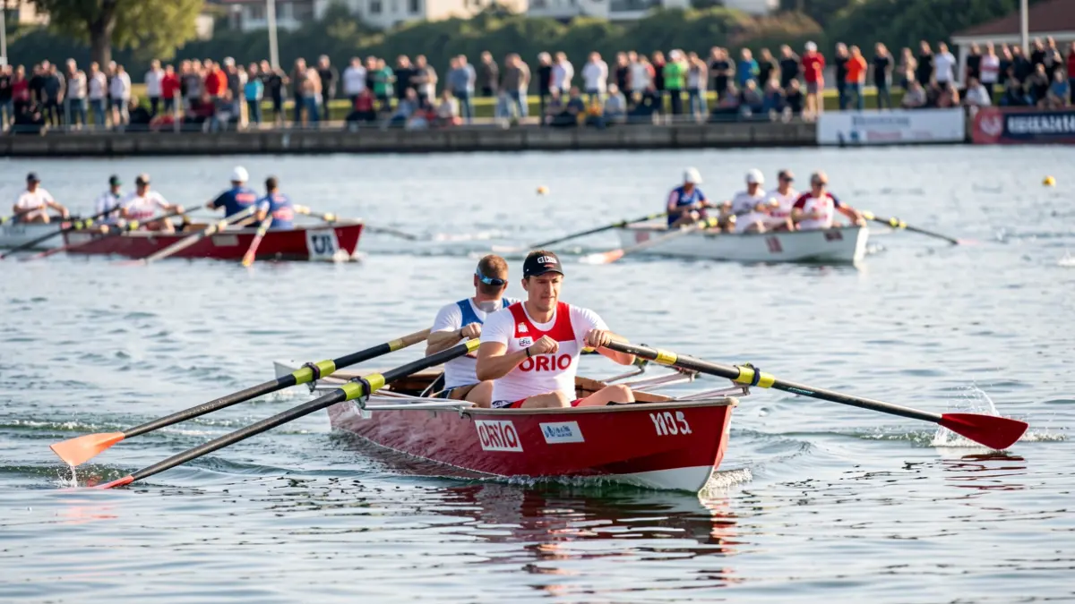 The Orio rowing team's boat crossing the finish line.