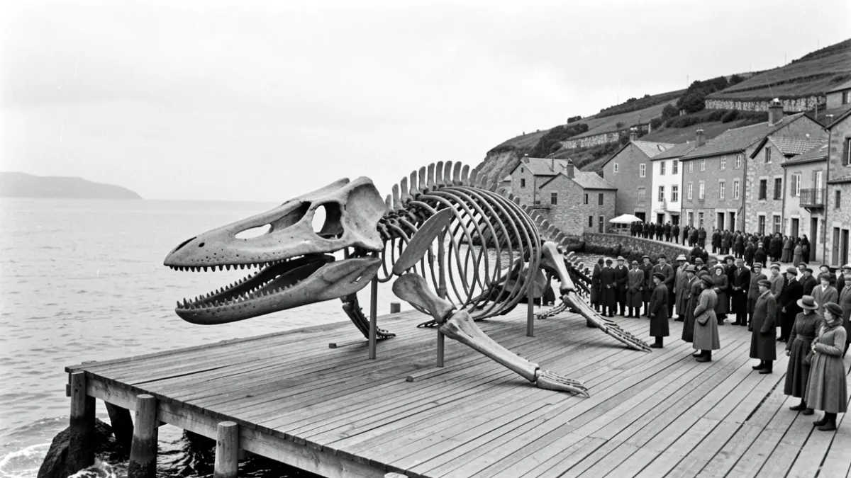 Imagen histórica de la última ballena capturada por los pescadores de Orio.