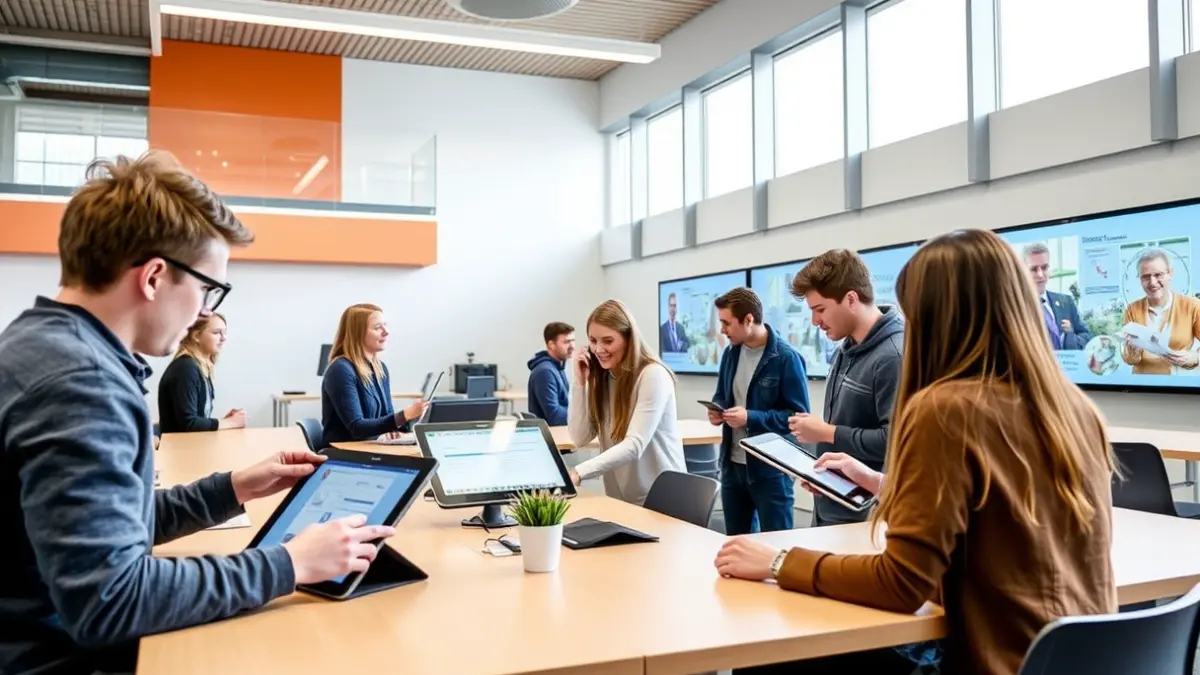Generic image of a modern vocational training classroom, with students engaged in collaborative learning.