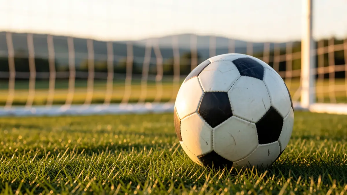 Futbol zelaiaren hurbileko irudia, eguzki-orduan.