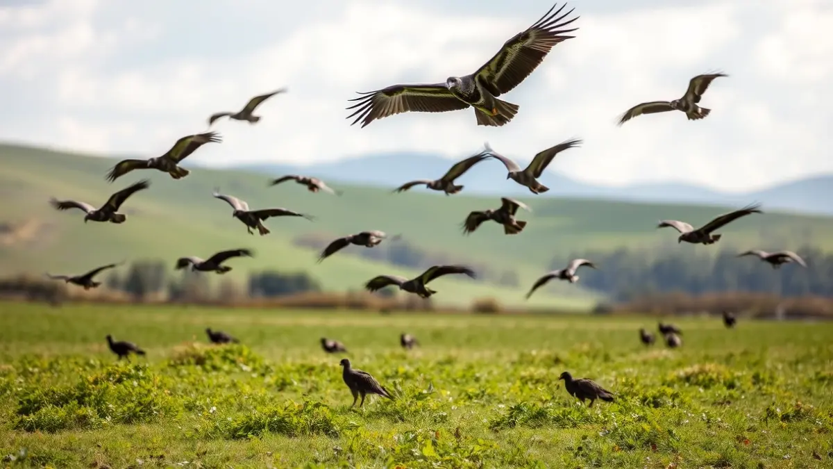 Generic image of vultures flying over a rural landscape in Bizkaia.