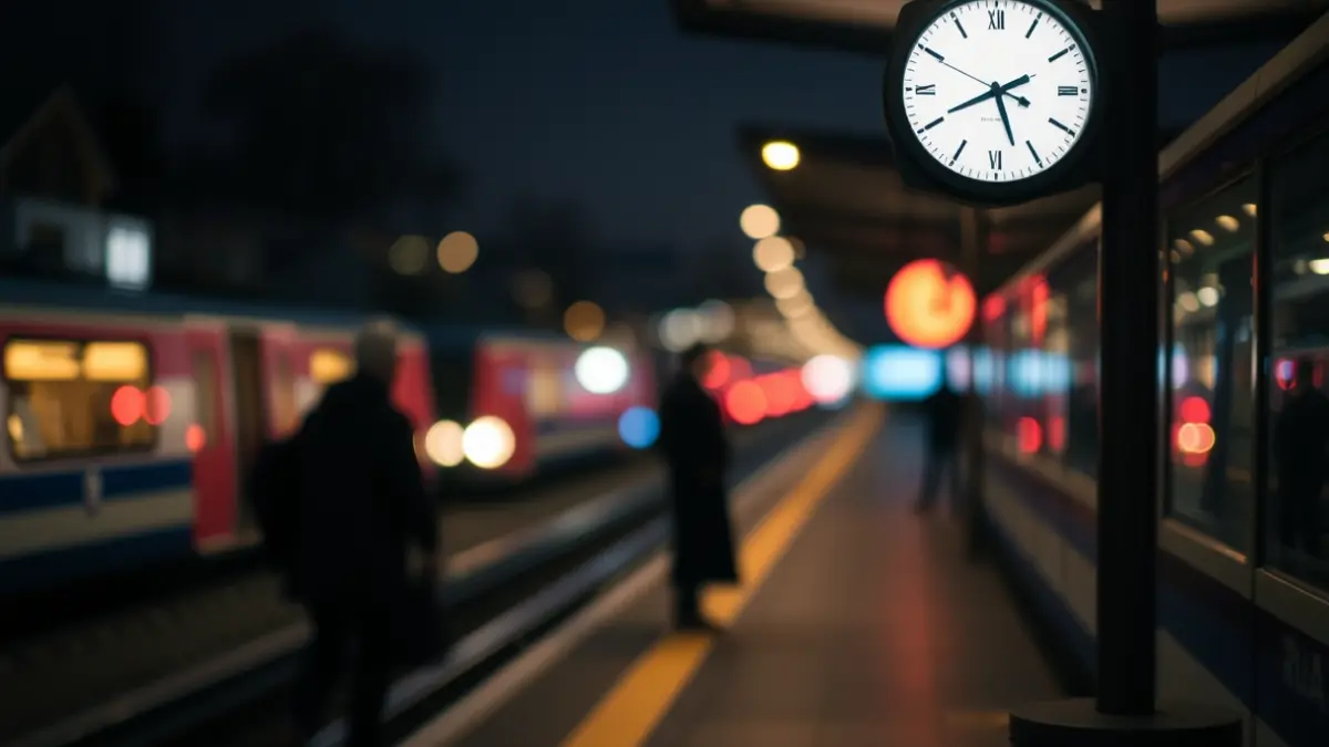 Imagen genérica de una estación de tren nocturna, sugiriendo ambiente festivo.