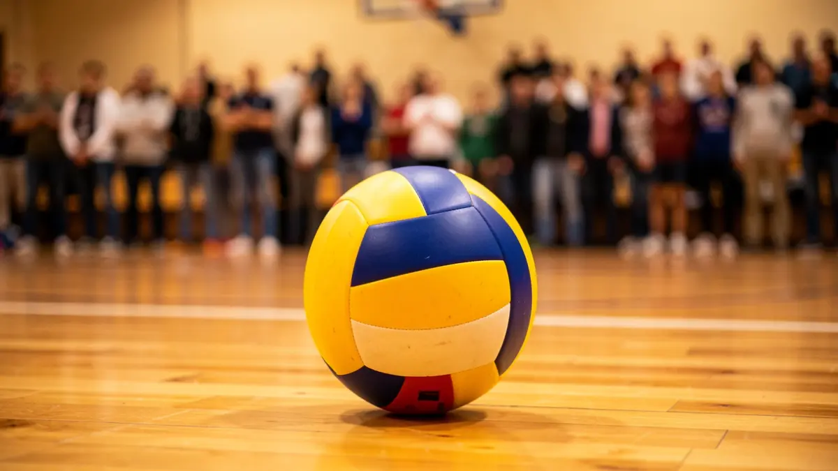 Imagen genérica de un balón de voleibol sobre el suelo de una pista deportiva.