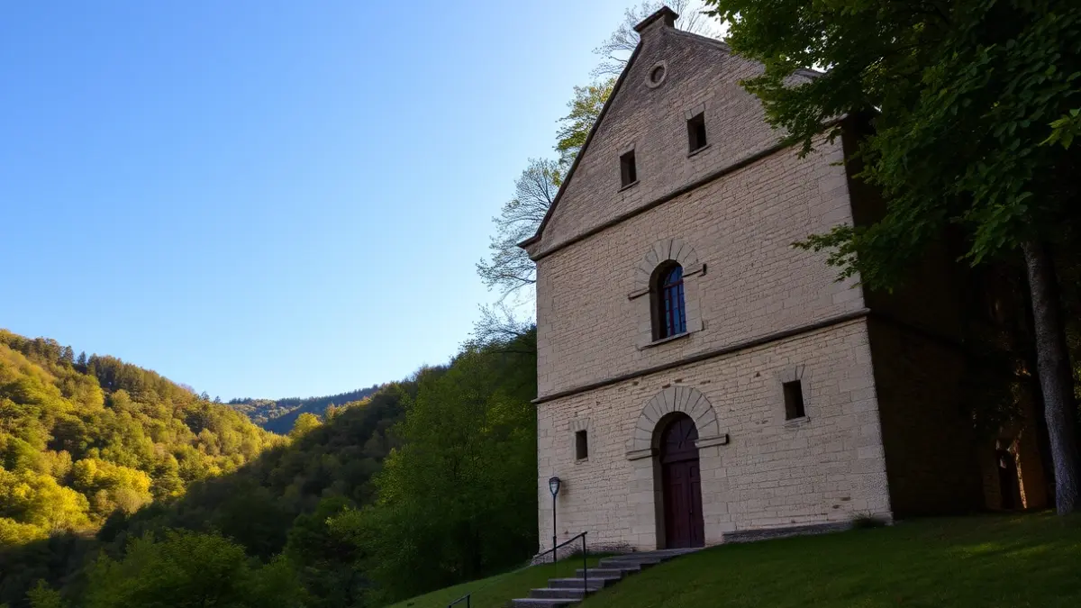 Imagen de la ermita de San Pedro Zarikete en Zalla, situada en un paisaje verde.