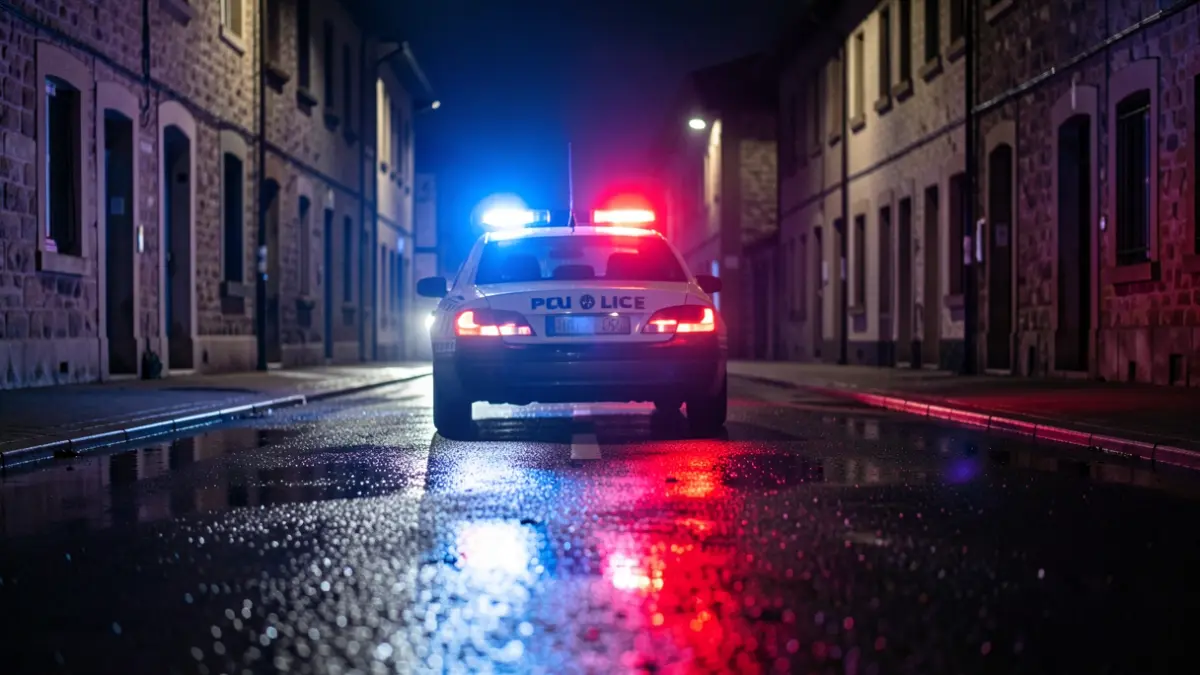 Imagen genérica: luces de policía rojas y azules en una carretera nocturna.