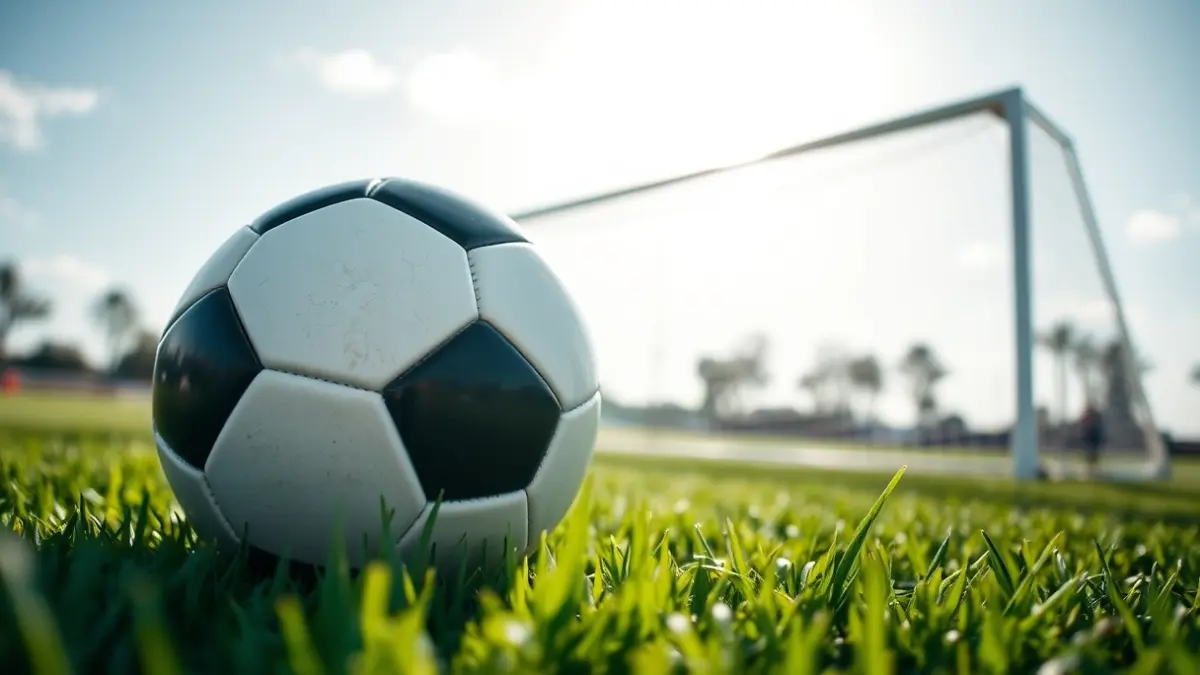 Irudi generikoa futbol-baloi bat belar gainean, atzealdean ate-sare lausoa duela.