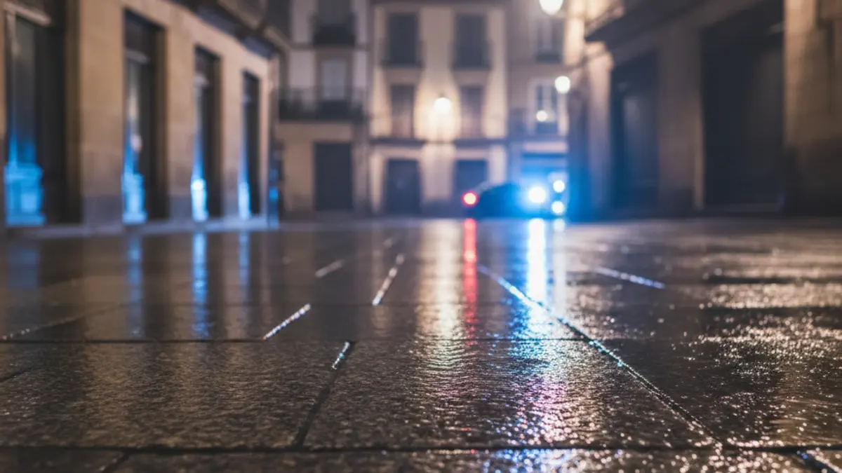 Generic image: Emergency lights reflecting on wet asphalt at night.
