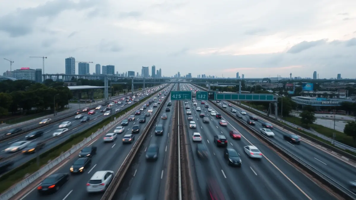 Generic image of a busy highway with heavy traffic during late afternoon.