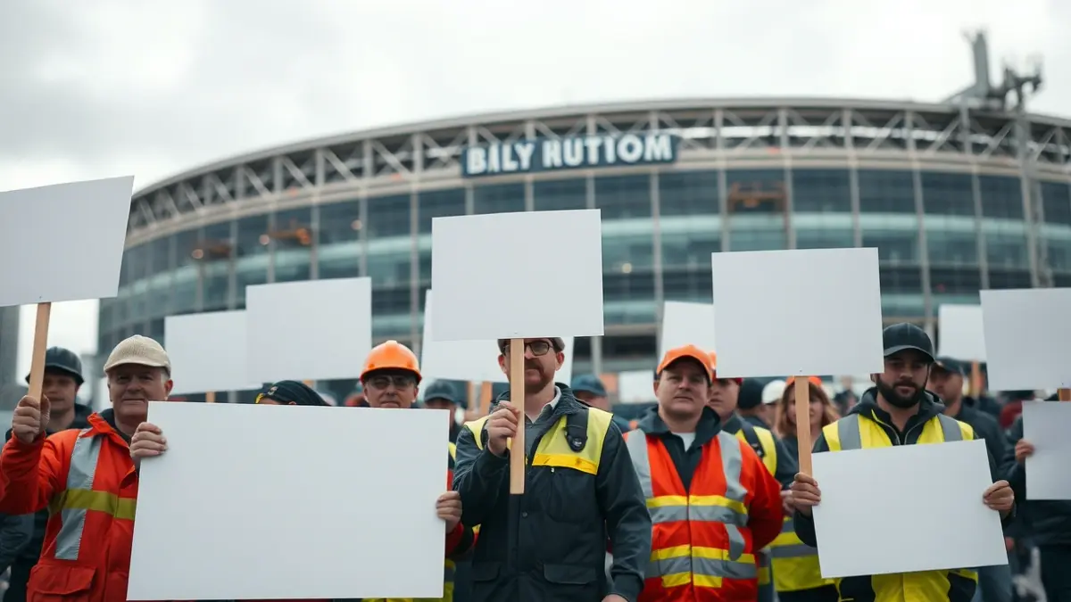 Tubos Reunidoseko langileak Mendizorrotzako estadioaren aurrean kaleratzeen aurka protestan.
