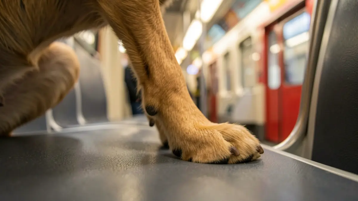Irudi generiko bat txakurraren hanka metroko eserleku batean.