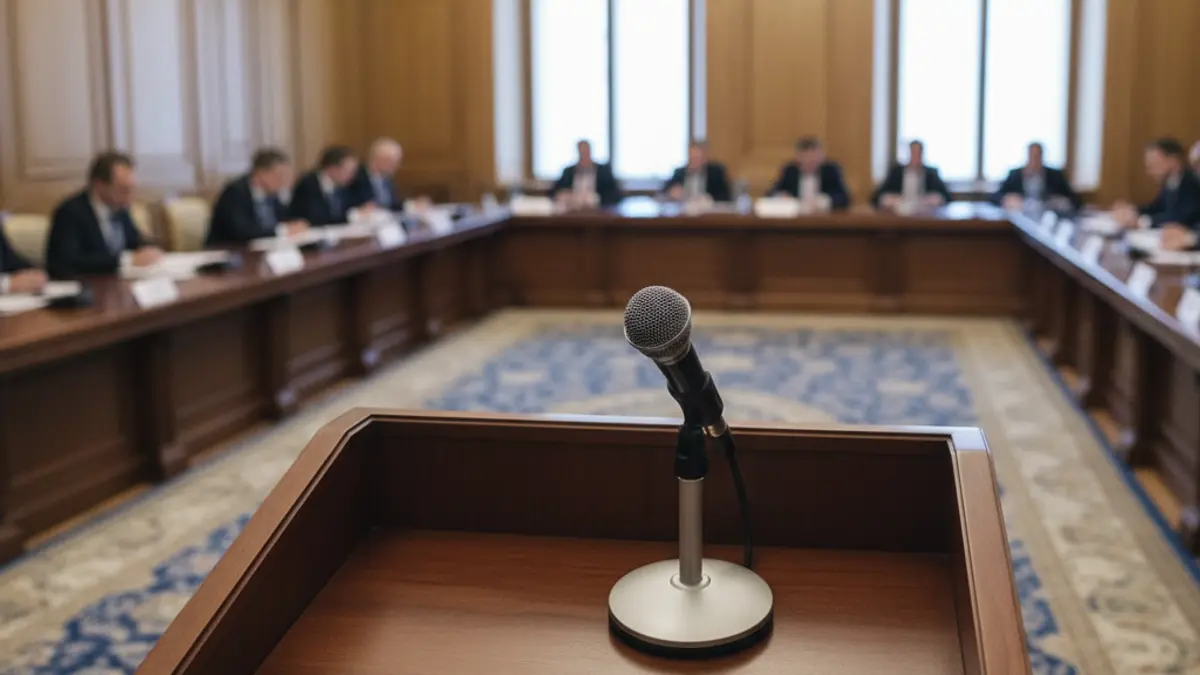 Generic image of a microphone on a negotiation table.