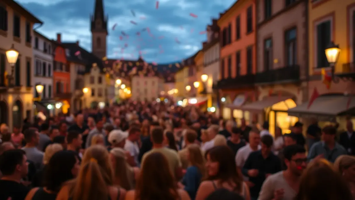 Generic image of a festive atmosphere, people celebrating with warm lights.