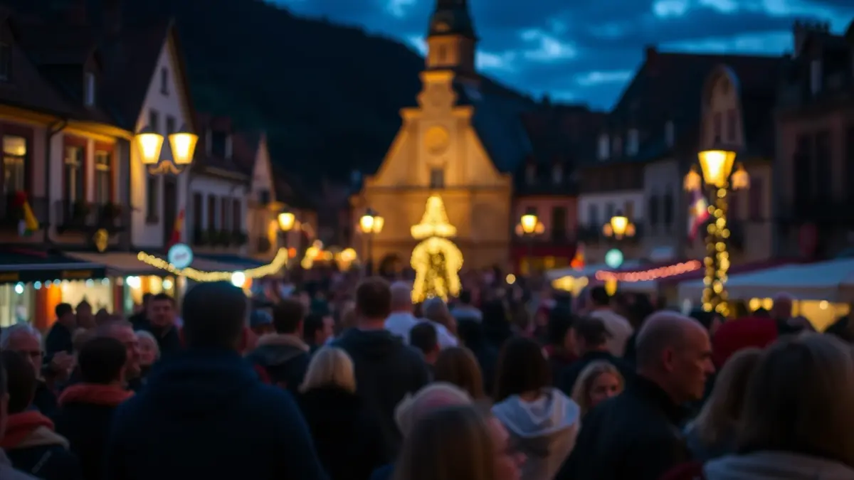 Generic image: festive atmosphere in a Basque town square at dusk.
