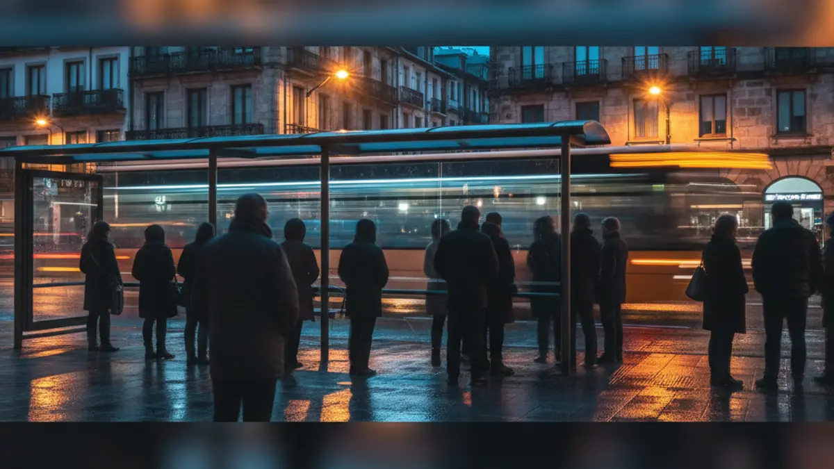 Generic image of a night bus stop, with a bus approaching in the distance.