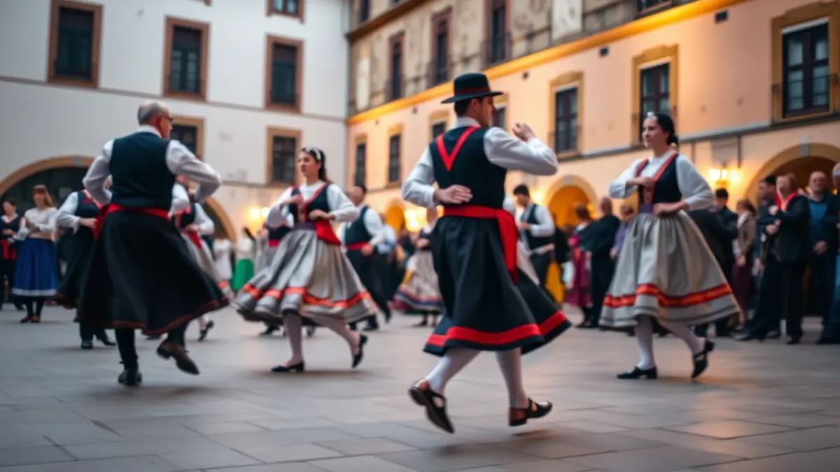 Generic image of a traditional Basque dance scene, focusing on footwork and traditional attire.